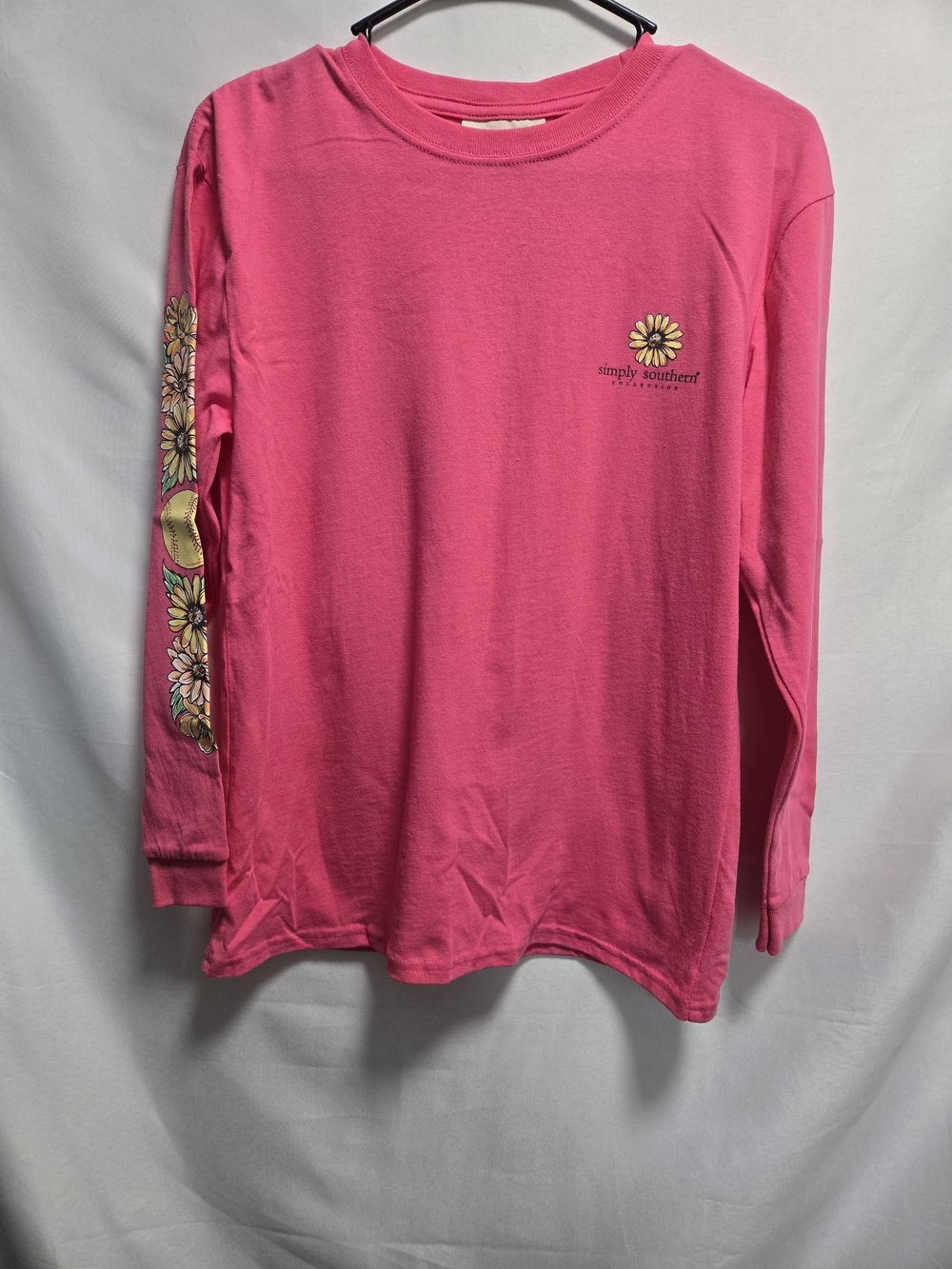 Simply Southern Pink Long Sleeve Daisy Sleeve Tee